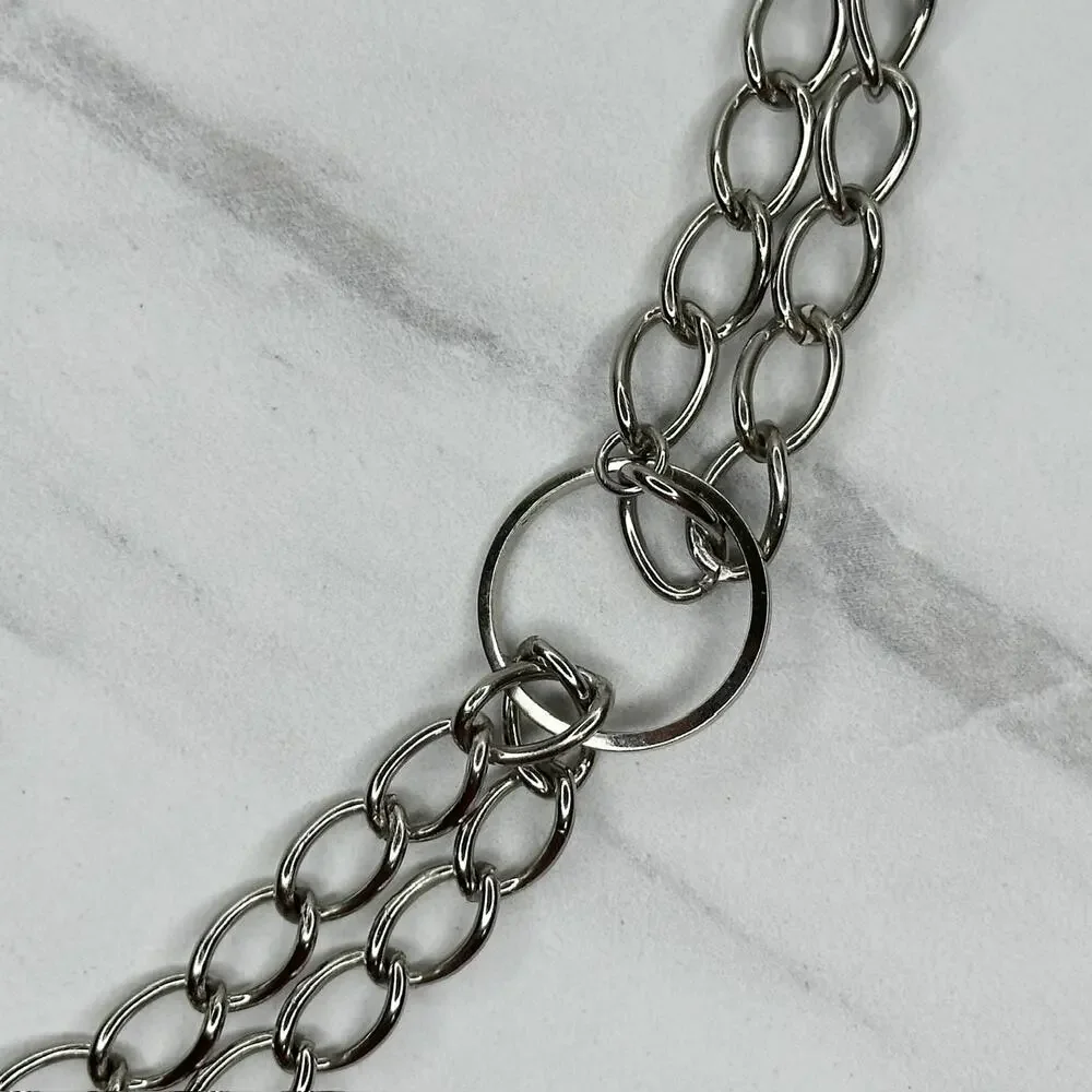 Coin Charm Silver Tone Metal Chain Link Belt Small (S) Classical Y2K Edgy ⚡